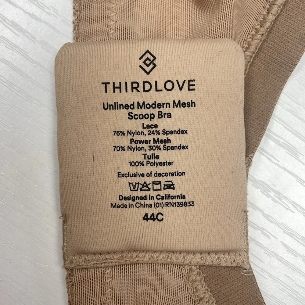 ThirdLove Unlined Modern Mesh Scoop Bra Neutral Beige 44C - Picture 7 of 7